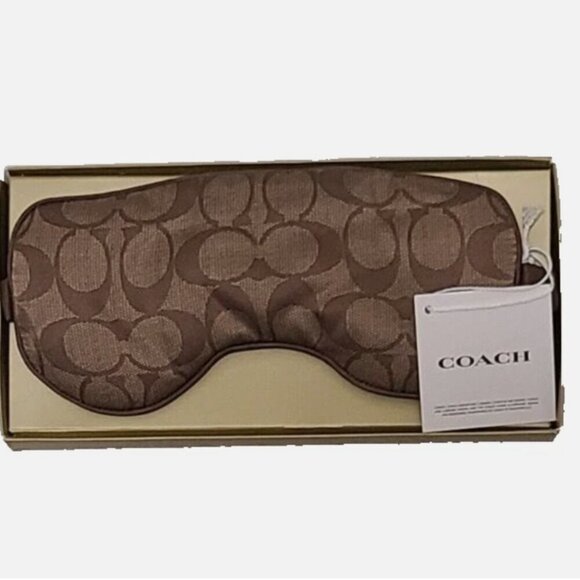 Coach Signature Eye Mask Unisex Khaki Silk Sleep Mask - Picture 1 of 5